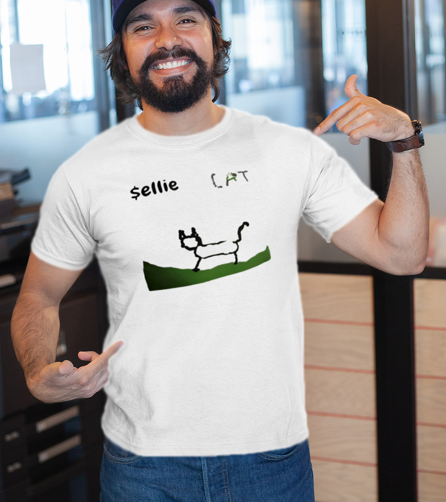$sellie CAT Drawing Sketch With Green Ground T-Shirt