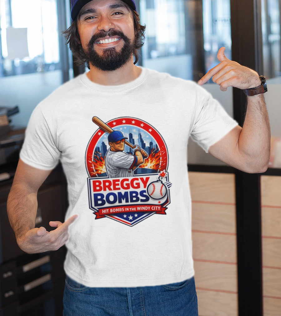 Breggy Bombs Hit Bombs In The Windy City Baseball Power Chicago Skyline Fireworks T-Shirt