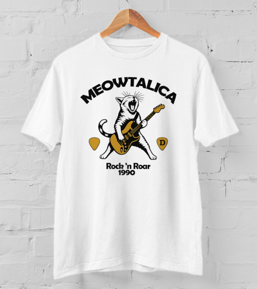 Meowtalica Rock 'n Roar Cat Guitar 1990 T-Shirt