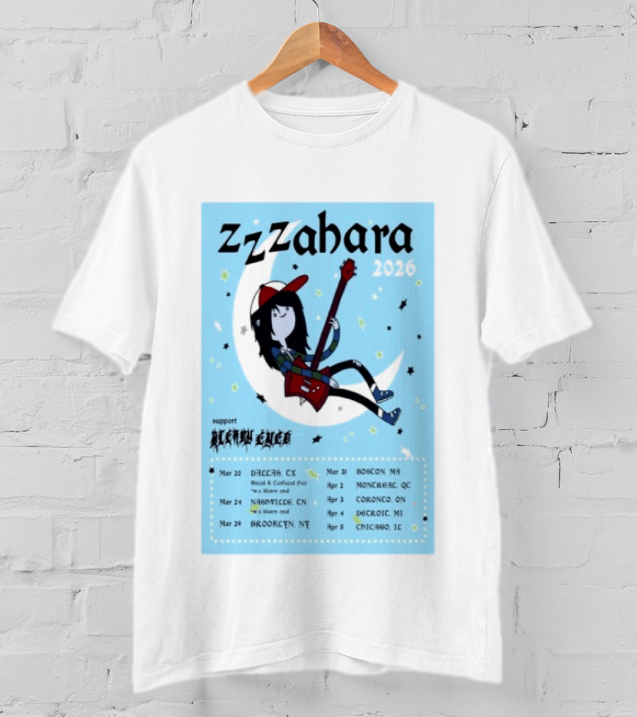 Zzzahara Fall Tour 2026 Dates And Support Act With Cartoon Guitarist T-Shirt