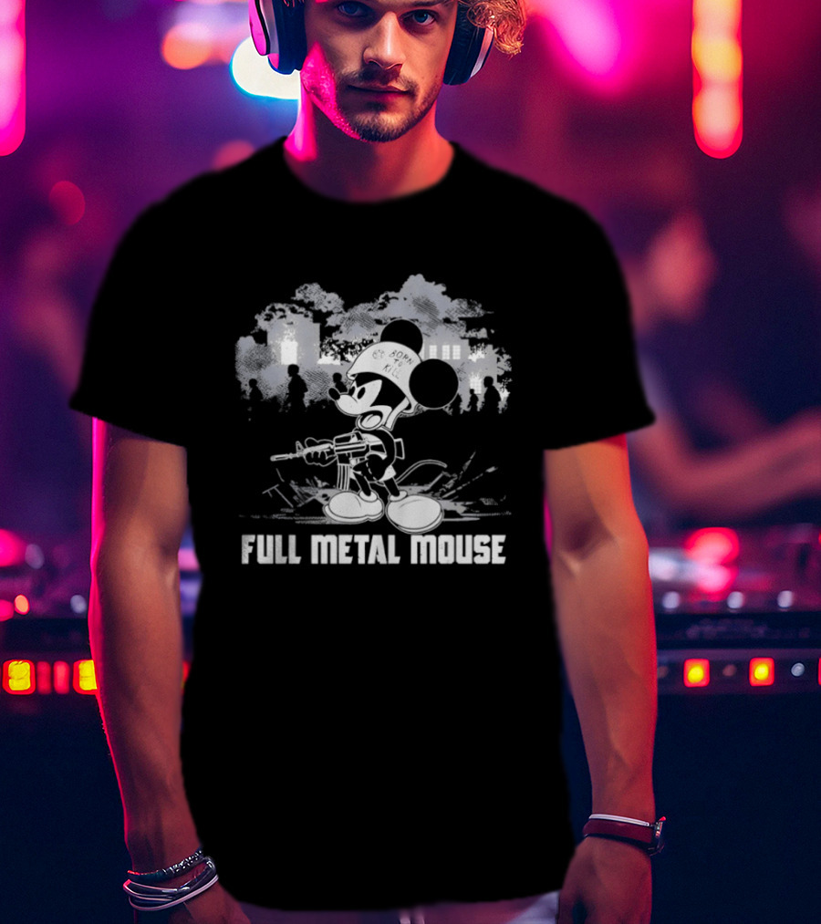 Full Metal Mouse Military Cartoon Character In Action T-Shirt