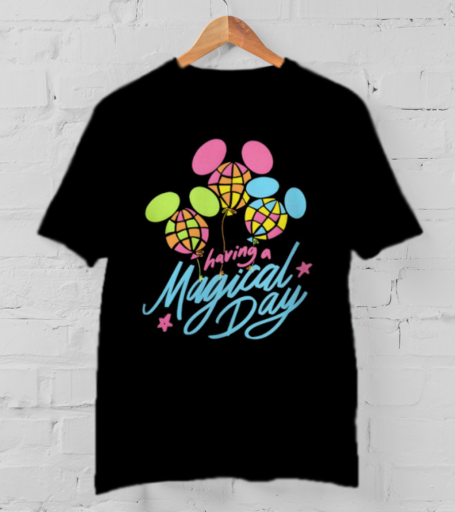 Having A Magical Day Neon Checkered Balloon Bright Colorful Celebration T-Shirt