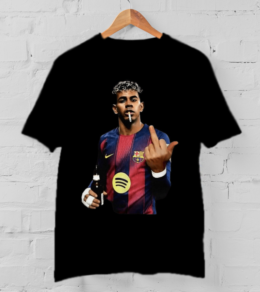 Lamine Yamal FC Barcelona Meme Middle Finger Gesture With Beer And Cigarette T-Shirt