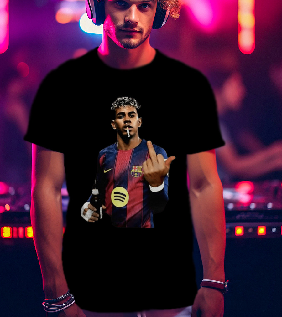 Lamine Yamal FC Barcelona Meme Middle Finger Gesture With Beer And Cigarette T-Shirt