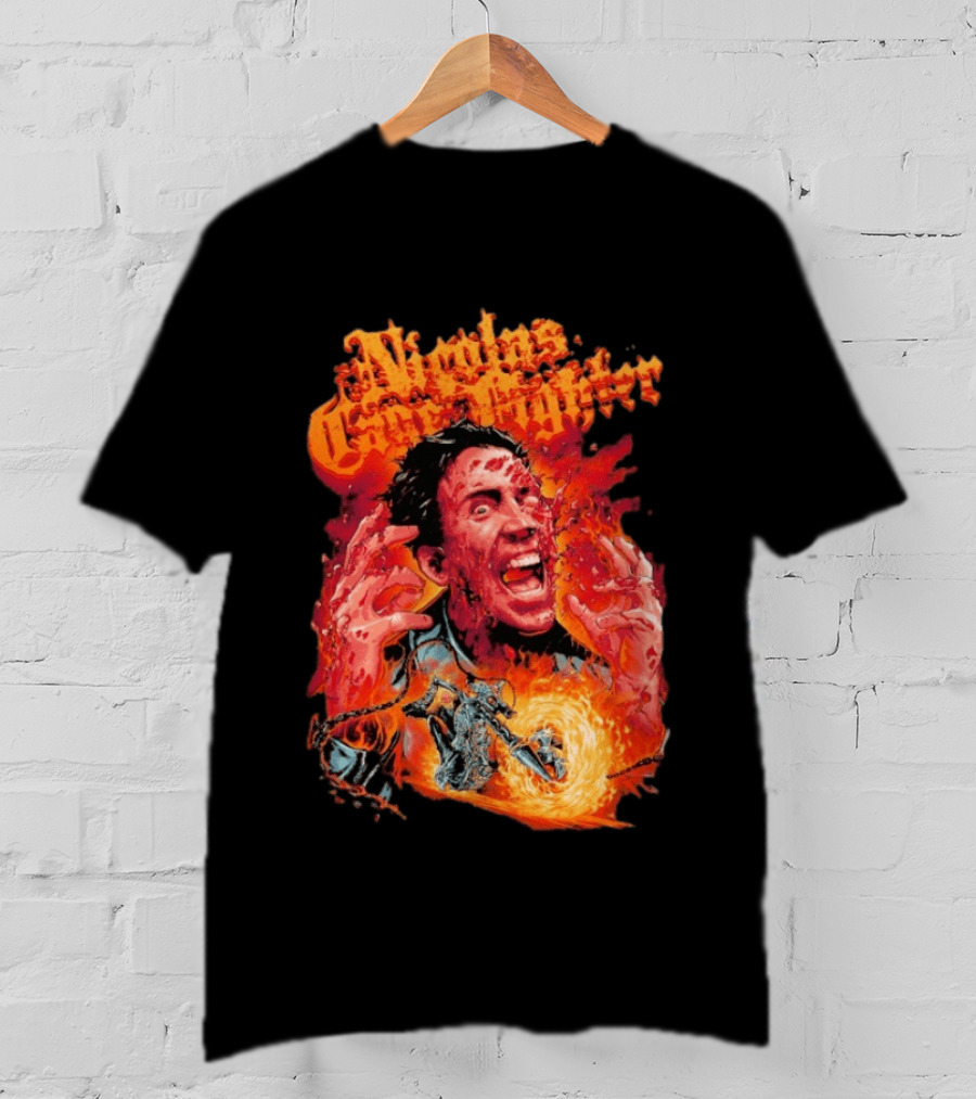 Nicolas Cage Fighter Melting Face Ghost Rider Flame Chain T-Shirt