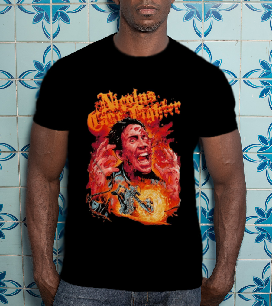 Nicolas Cage Fighter Melting Face Ghost Rider Flame Chain T-Shirt