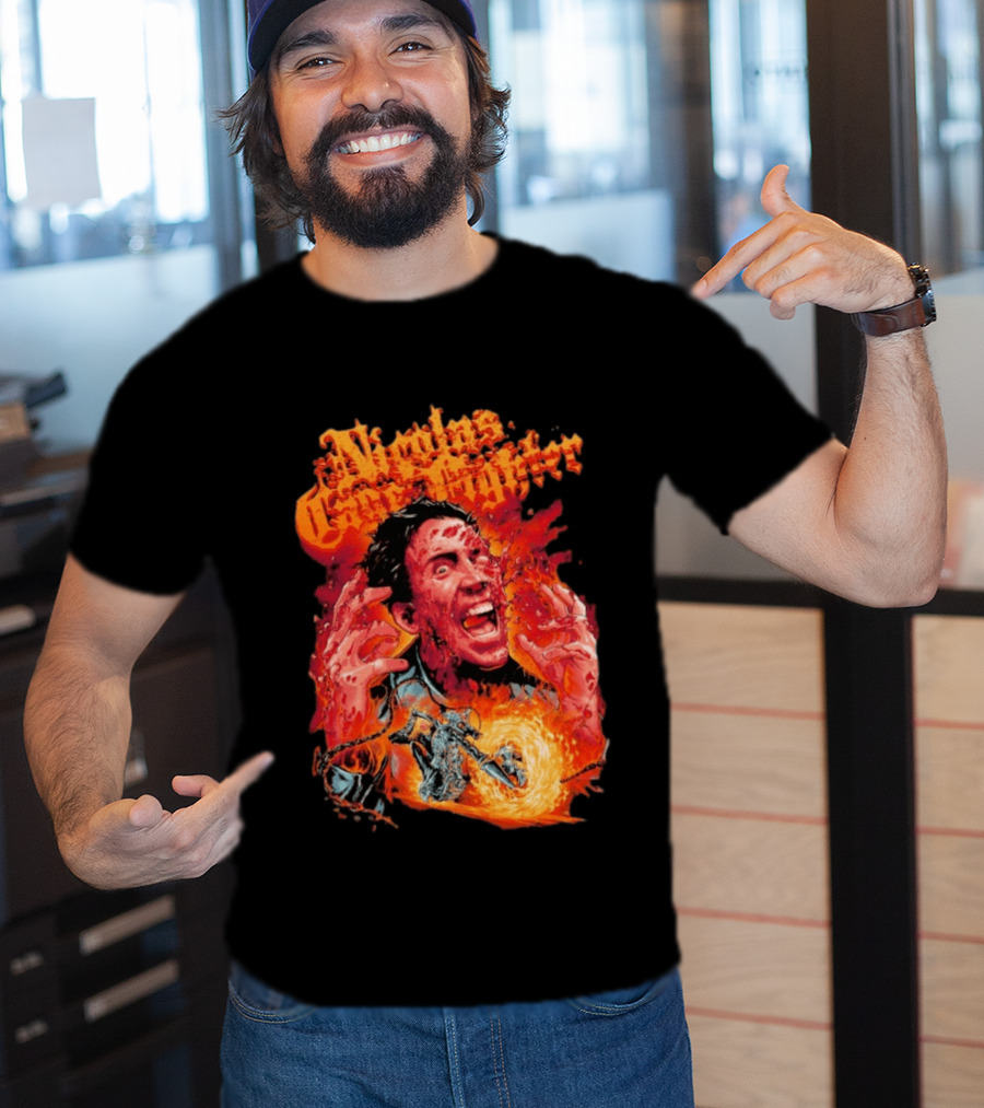 Nicolas Cage Fighter Melting Face Ghost Rider Flame Chain T-Shirt