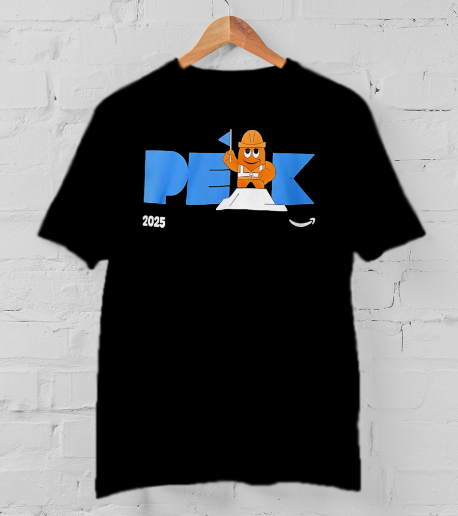 Peak 2025 Construction Character Holding Flag T-Shirt