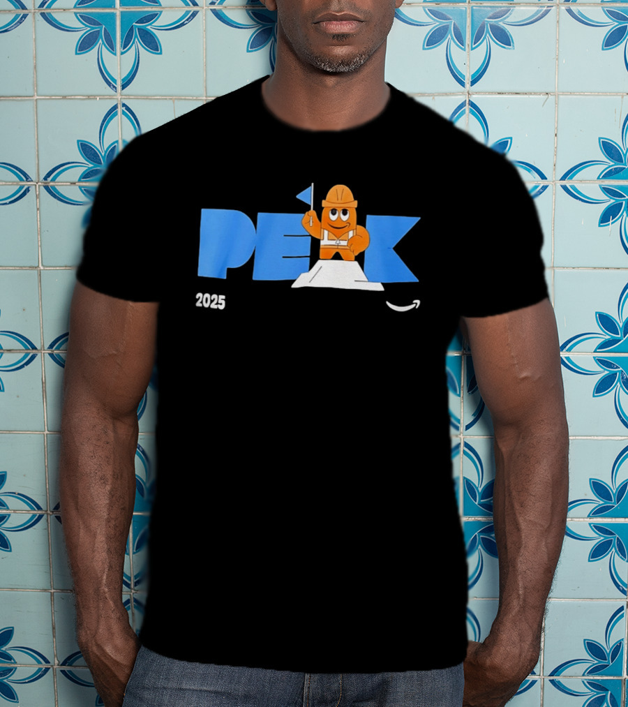 Peak 2025 Construction Character Holding Flag T-Shirt