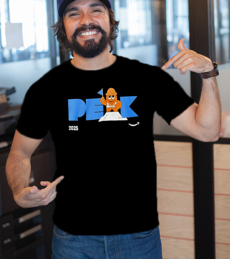 Peak 2025 Construction Character Holding Flag T-Shirt