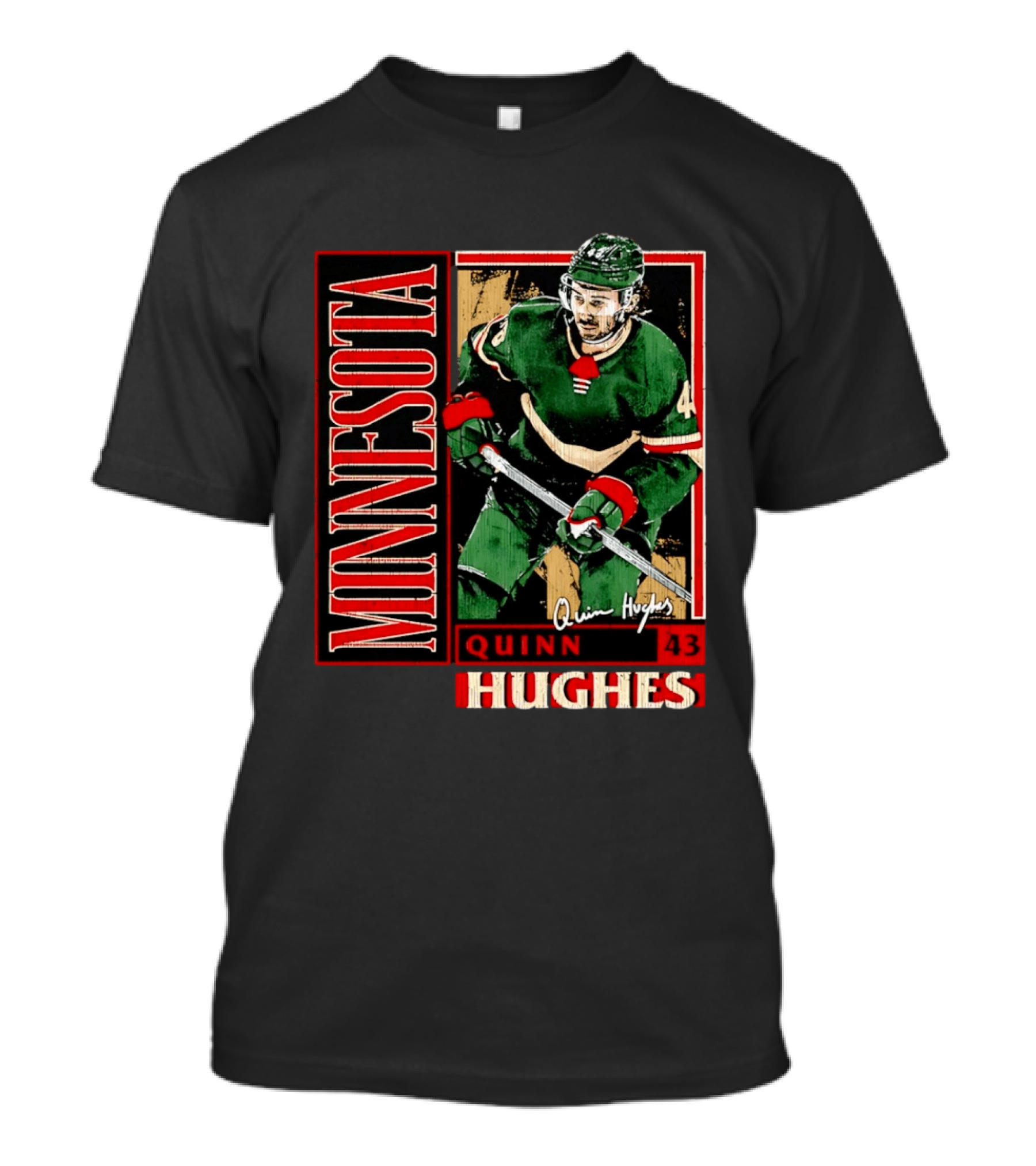 Minnesota Quinn Hughes 43 Hockey Player Art Card T-Shirt