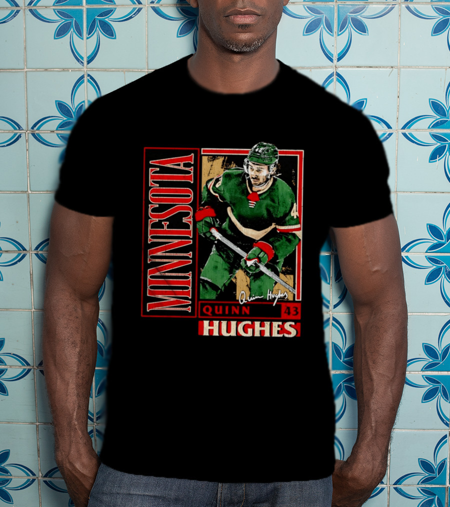 Minnesota Quinn Hughes 43 Hockey Player Art Card T-Shirt