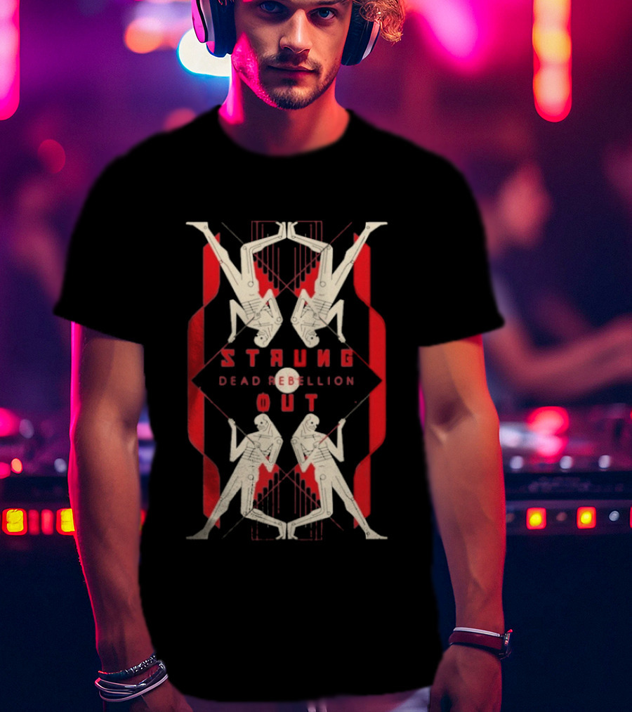 Strung Out Dead Rebellion Punk Band Skeletons Red Chains T-Shirt
