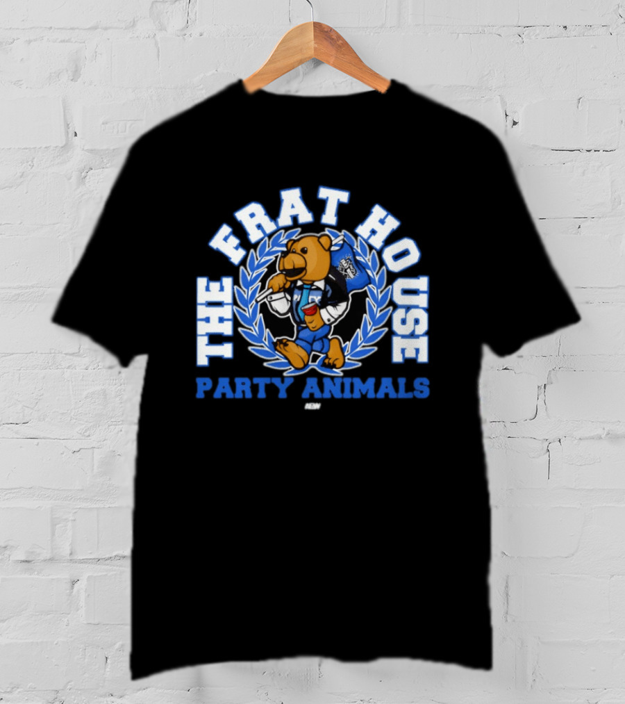 The Frat House Party Animals Beer Bear Drinking In Blue College Jacket T-Shirt