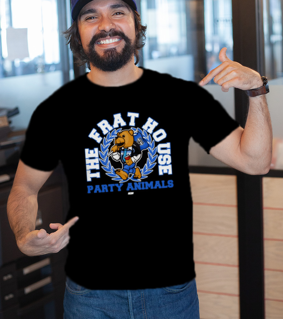 The Frat House Party Animals Beer Bear Drinking In Blue College Jacket T-Shirt