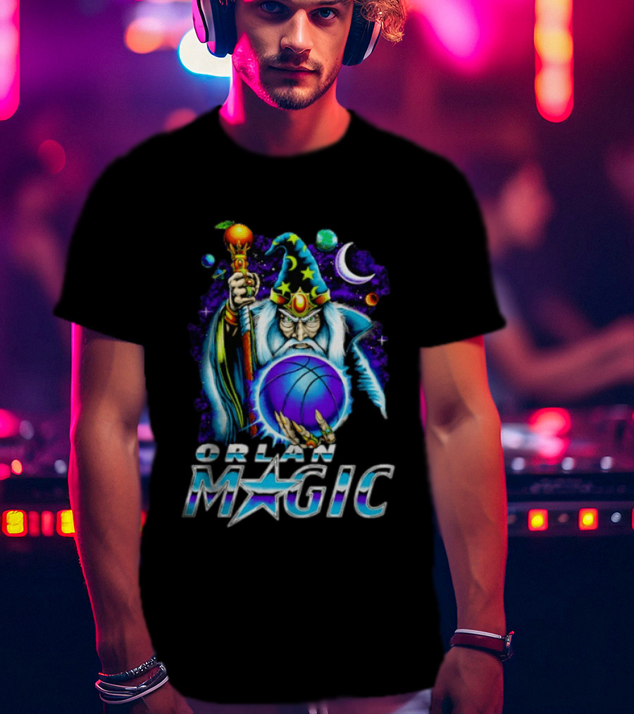 Wizar Orlando Magic Wizard Basketball Planets Stars T-Shirt