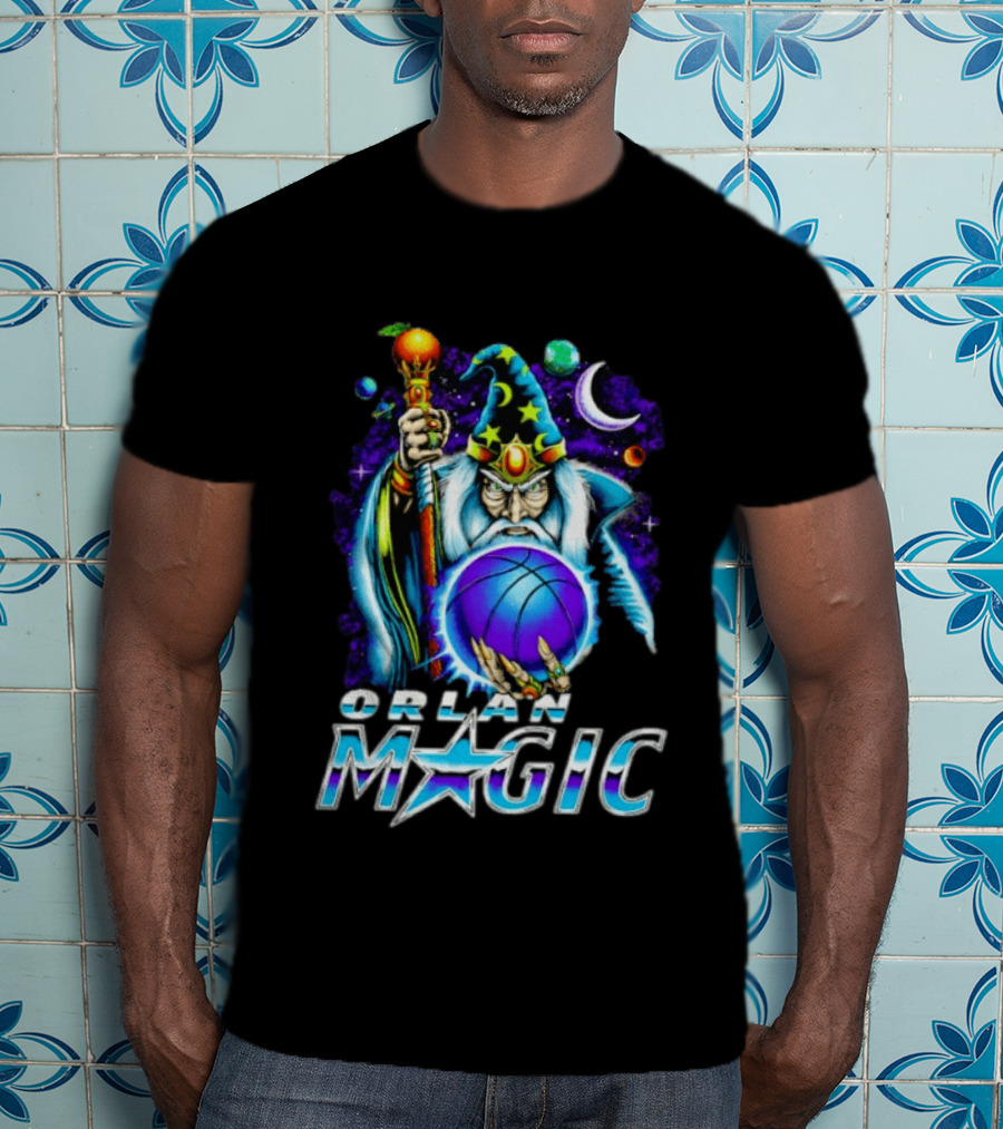 Wizar Orlando Magic Wizard Basketball Planets Stars T-Shirt