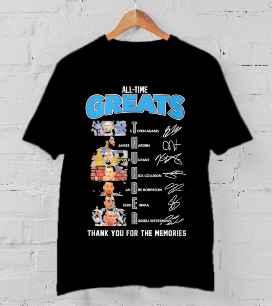 All Time Greats Oklahoma City Thunder Players Signatures Thank You For The Memories T-Shirt