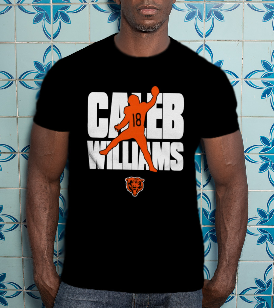 Caleb Williams 18 Chicago Bears Football Quarterback Silhouette With Orange Team T-Shirt