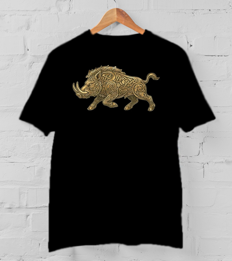 Celtic Boar Norse Mythology Symbolic Artwork With Intricate Knotwork T-Shirt