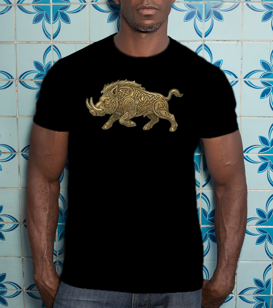 Celtic Boar Norse Mythology Symbolic Artwork With Intricate Knotwork T-Shirt