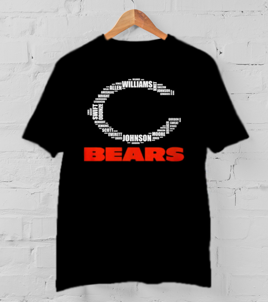 Chicago Bears Player Names Forming Iconic C Logo Team Roster T-Shirt