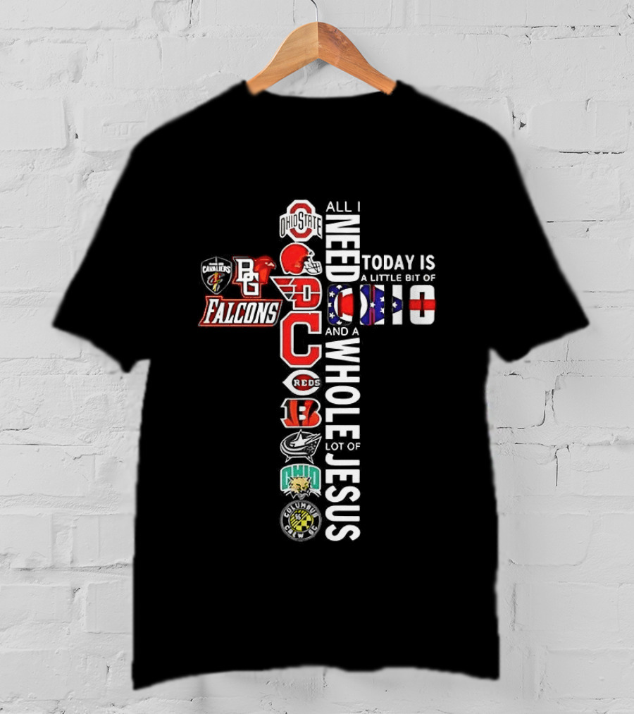 Ohio Sports Jesus Cross Ohio State Buckeyes Cincinnati Reds Cleveland Cavaliers T-Shirt