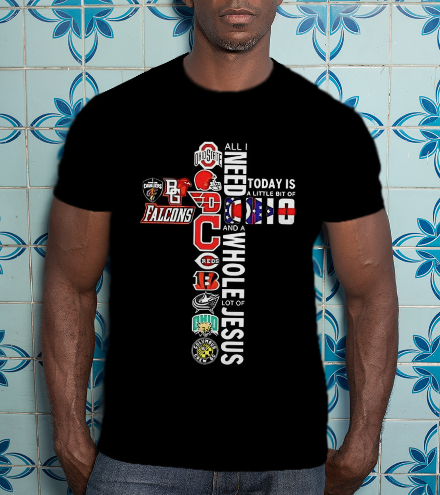 Ohio Sports Jesus Cross Ohio State Buckeyes Cincinnati Reds Cleveland Cavaliers T-Shirt