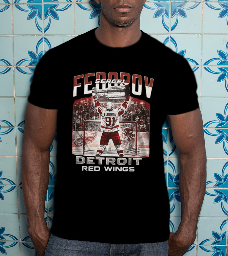 Sergei Fedorov 91 Detroit Red Wings Stanley Cup Victory Celebration T-Shirt