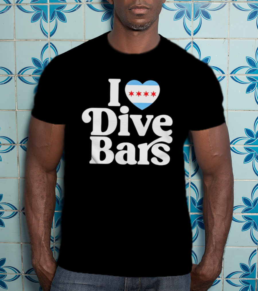 I Love Dive Bars Chicago Flag Heart T-Shirt