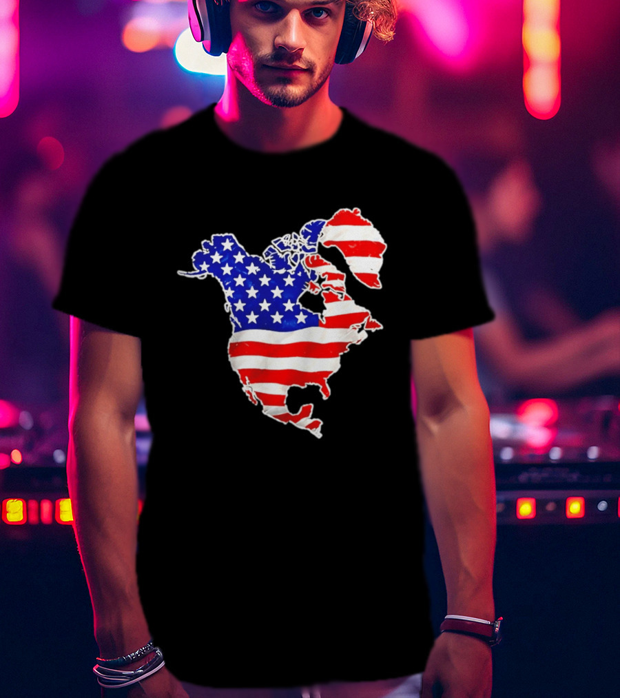 North America US Flag Continent Map Stars And Stripes T-Shirt
