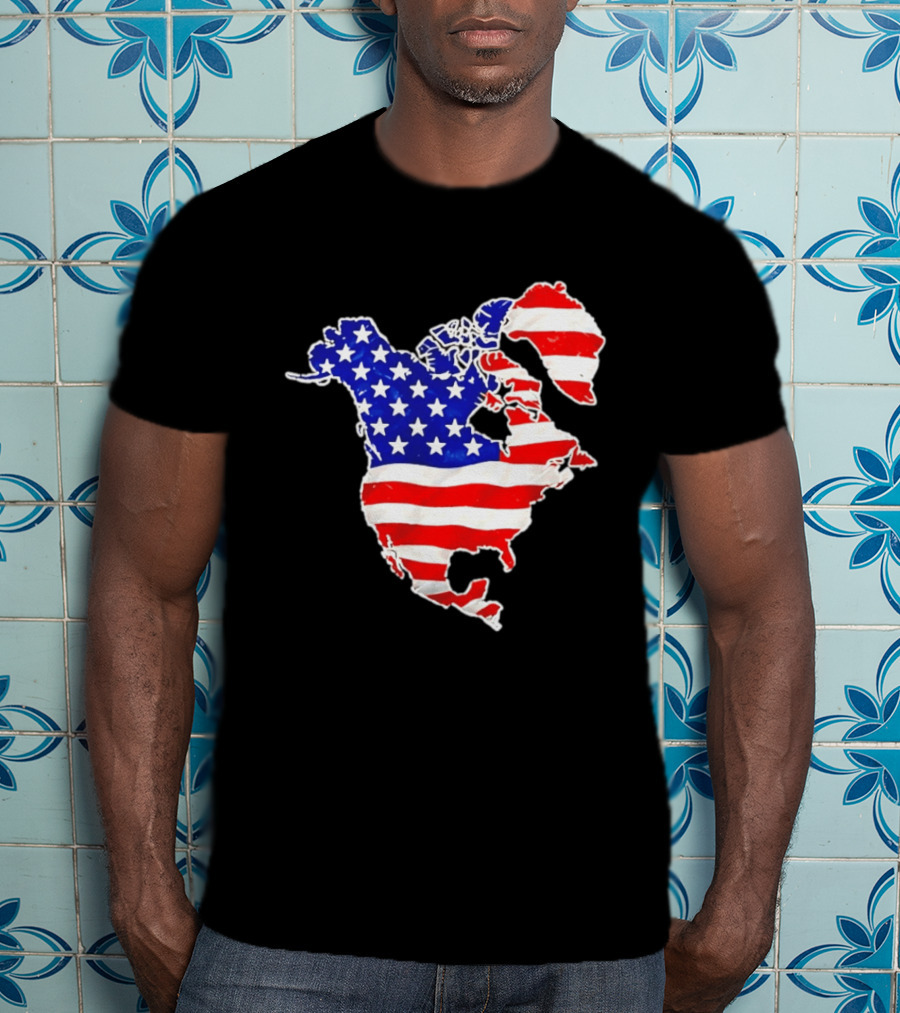 North America US Flag Continent Map Stars And Stripes T-Shirt