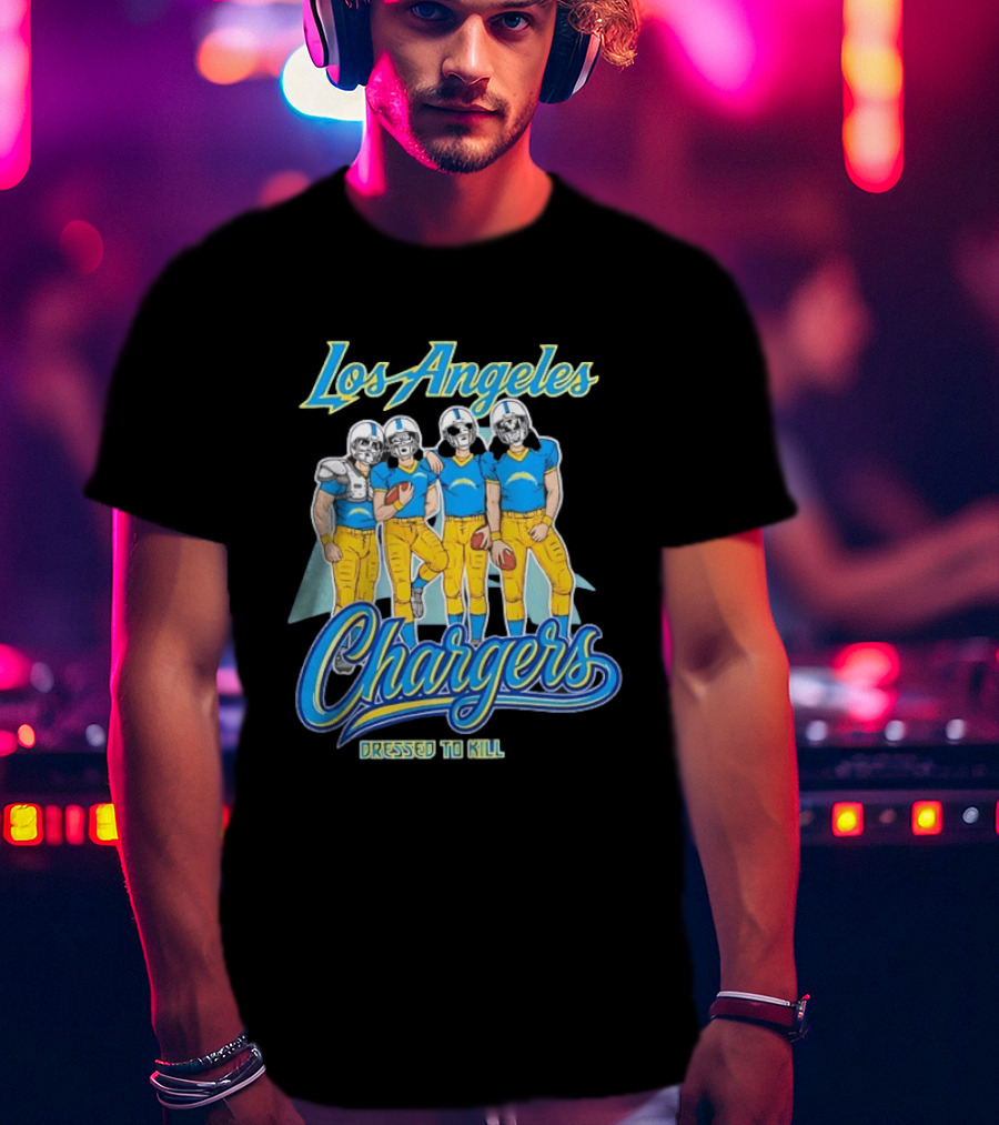 Los Angeles Chargers Dressed To Kill Players Skull Faces Cartoon T-Shirt