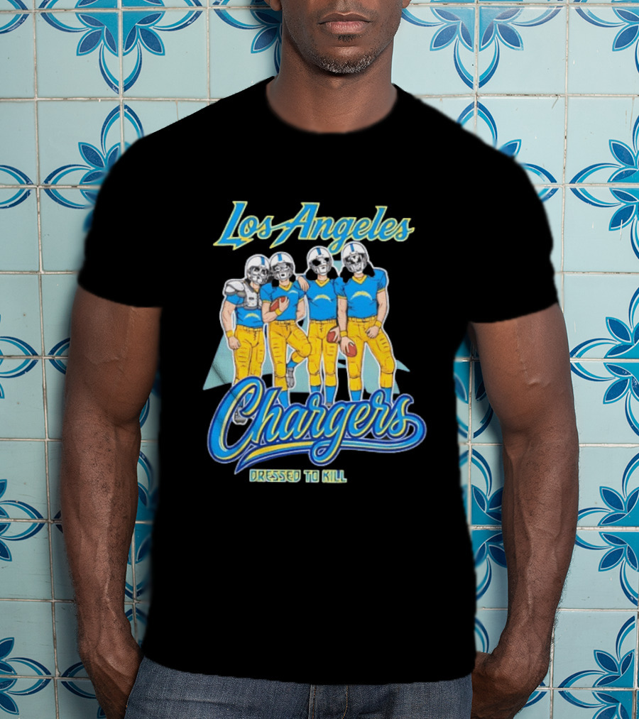 Los Angeles Chargers Dressed To Kill Players Skull Faces Cartoon T-Shirt
