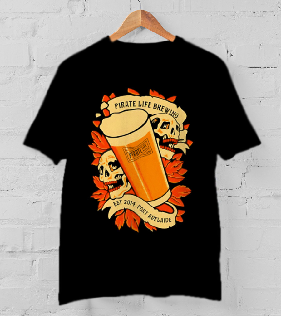 Pirate Life Brewing Est 2014 Port Adelaide Pint Skulls T-Shirt