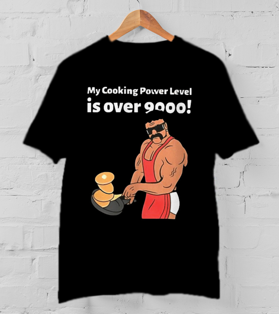 My Cooking Power Level Is Over 9000 Muscle Chef In Red Apron T-Shirt
