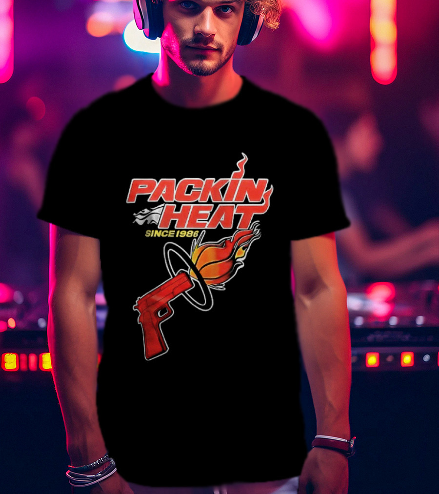 Packin Heat Since 1986 Flaming Basketball And Gun T-Shirt