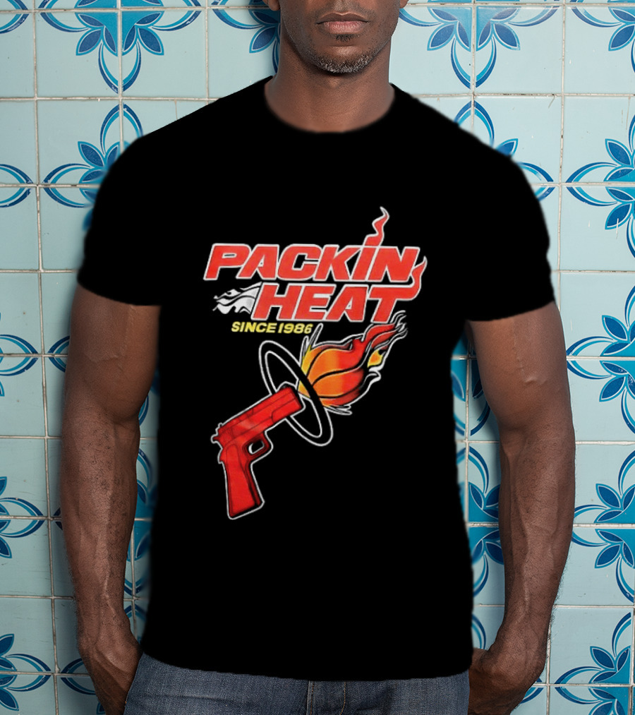 Packin Heat Since 1986 Flaming Basketball And Gun T-Shirt