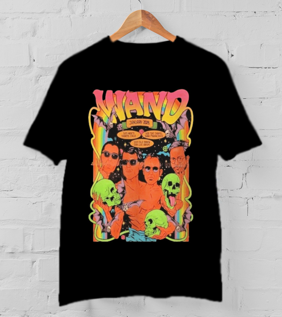 WAND January 2026 Tour Santa Cruz San Francisco San Luis Obispo Skulls And Bats T-Shirt