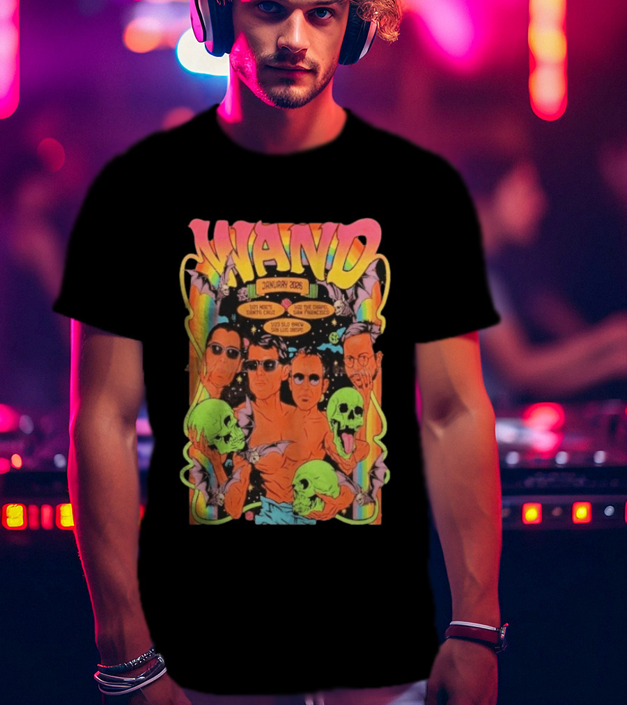 WAND January 2026 Tour Santa Cruz San Francisco San Luis Obispo Skulls And Bats T-Shirt