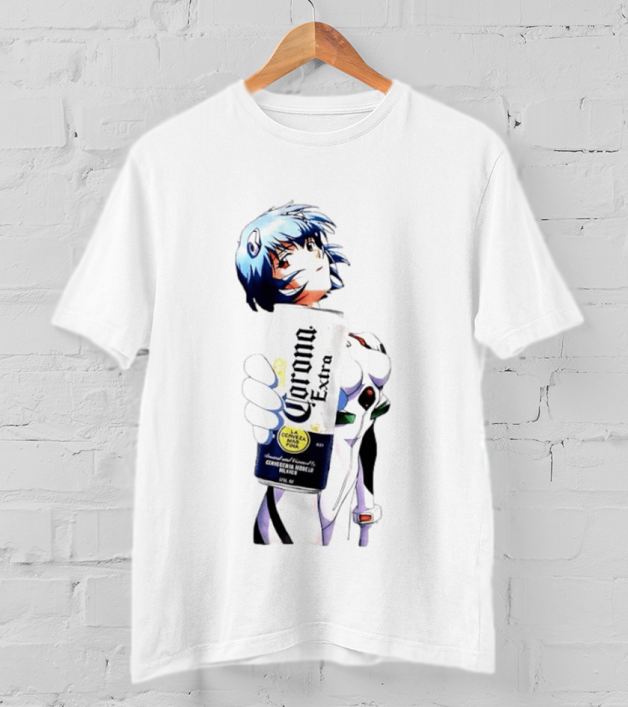 Evangelion Rei Ayanami Holding Corona Extra Beer Can Image T-Shirt