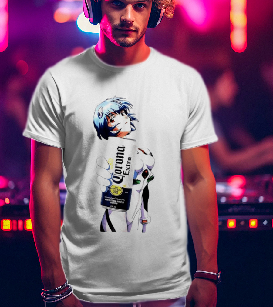 Evangelion Rei Ayanami Holding Corona Extra Beer Can Image T-Shirt