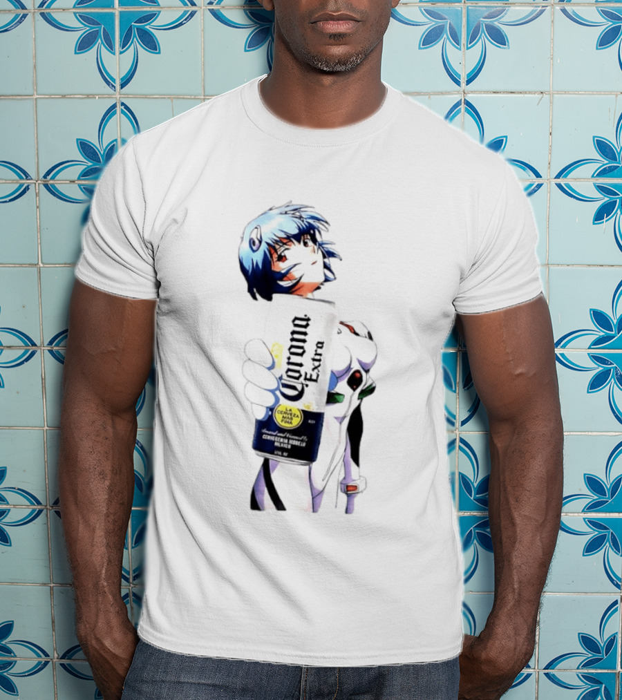 Evangelion Rei Ayanami Holding Corona Extra Beer Can Image T-Shirt