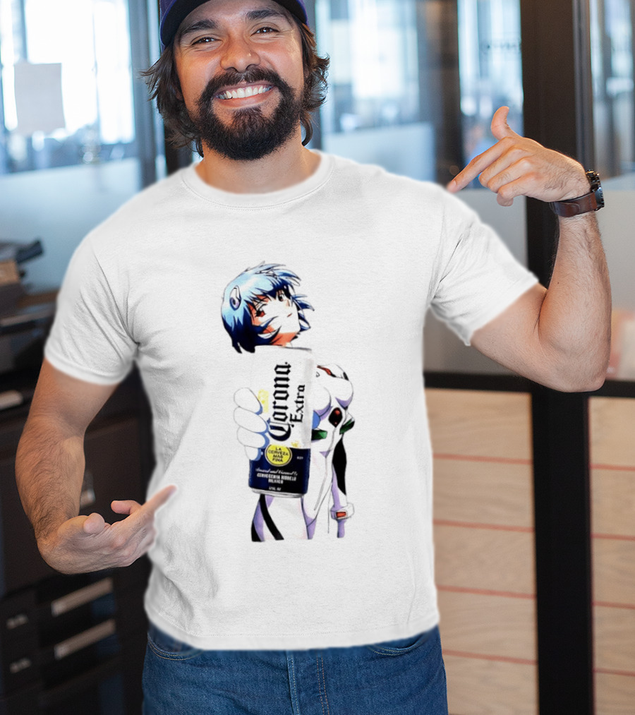 Evangelion Rei Ayanami Holding Corona Extra Beer Can Image T-Shirt