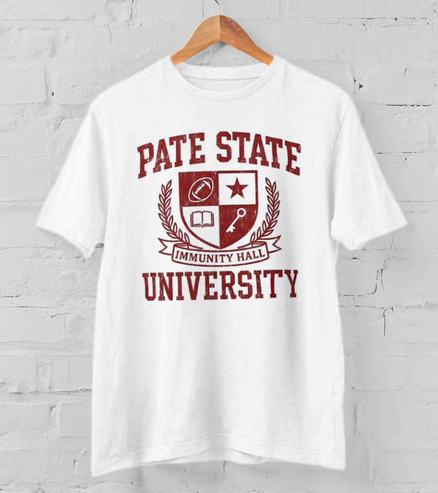Pate State University Immunity Hall Laurel Wreath Shield Football Star Book Key T-Shirt