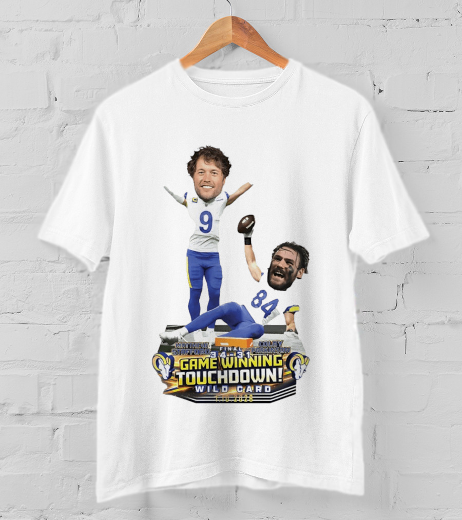 Matthew Stafford Colby Parkinson Los Angeles Rams Game Winning Touchdown Wild Card Caricature 2023 T-Shirt