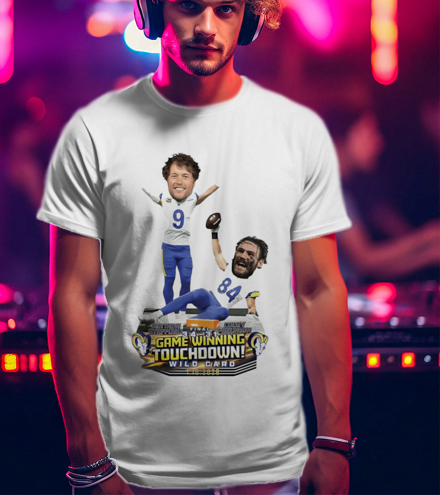 Matthew Stafford Colby Parkinson Los Angeles Rams Game Winning Touchdown Wild Card Caricature 2023 T-Shirt
