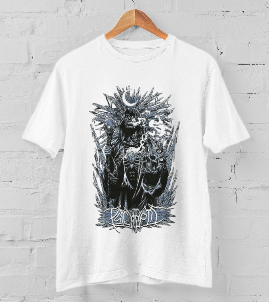 Psycroptic Ice Demon Moonlit Sorcerer Holding Crystal Staff And Skull T-Shirt