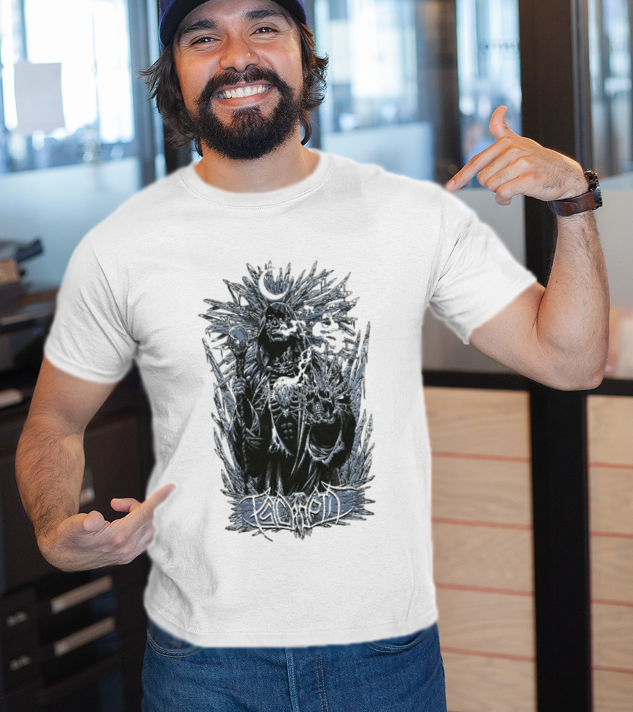 Psycroptic Ice Demon Moonlit Sorcerer Holding Crystal Staff And Skull T-Shirt