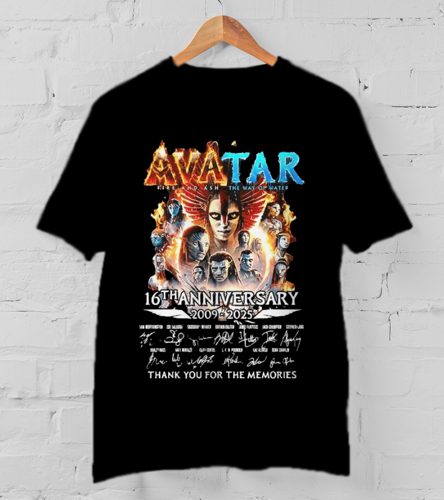 Avatar Fire And Ash The Way Of Water 16th Anniversary 2009 2025 Thank You For The Memories T-Shirt